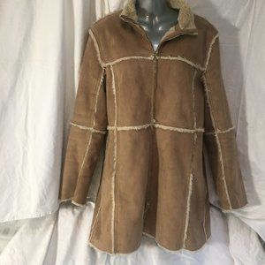 *HOST PICK* Roxy Sherpa Coat Snow Jacket Faux Suede Fur L Beige Winter Womens